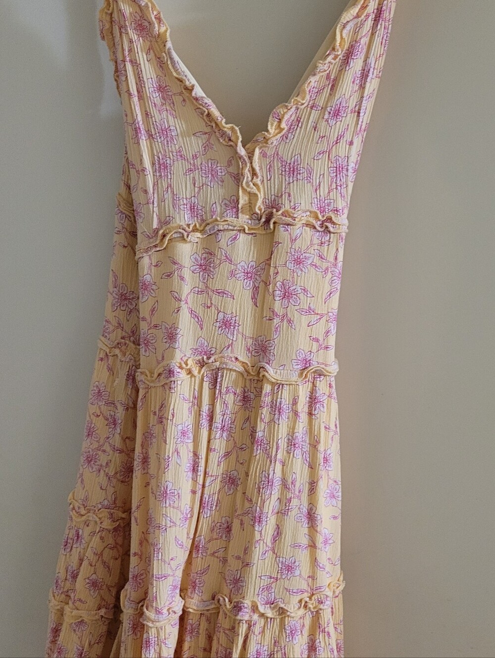 Yellow Floral Ruffle V-Neck Maxi Dress - Unbranded